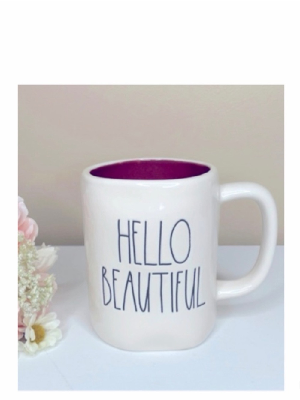 NEW Rae Dunn Hello Beautiful Mug with Burgundy Interior
